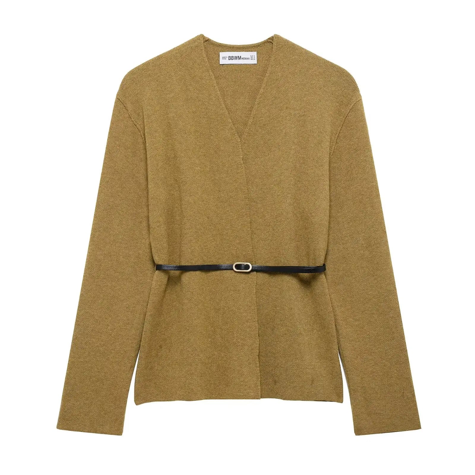 Belted Sweater V Neck Long Sleeve