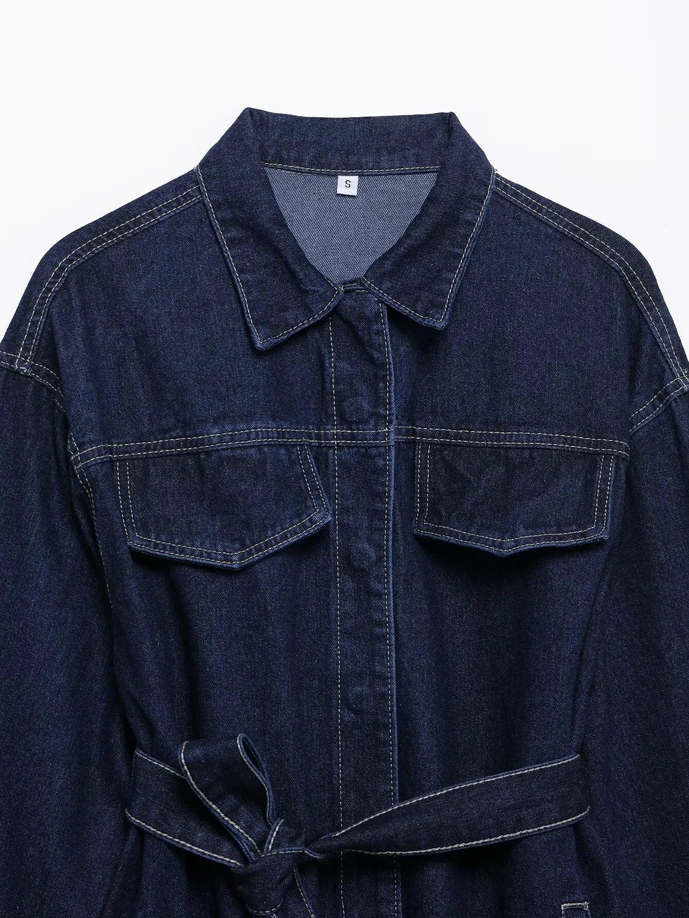 Waistband Lapel Denim Coat Vintage Single Breasted