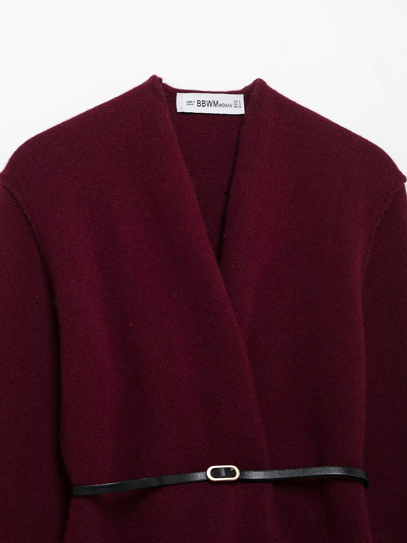 Belted Sweater V Neck Long Sleeve