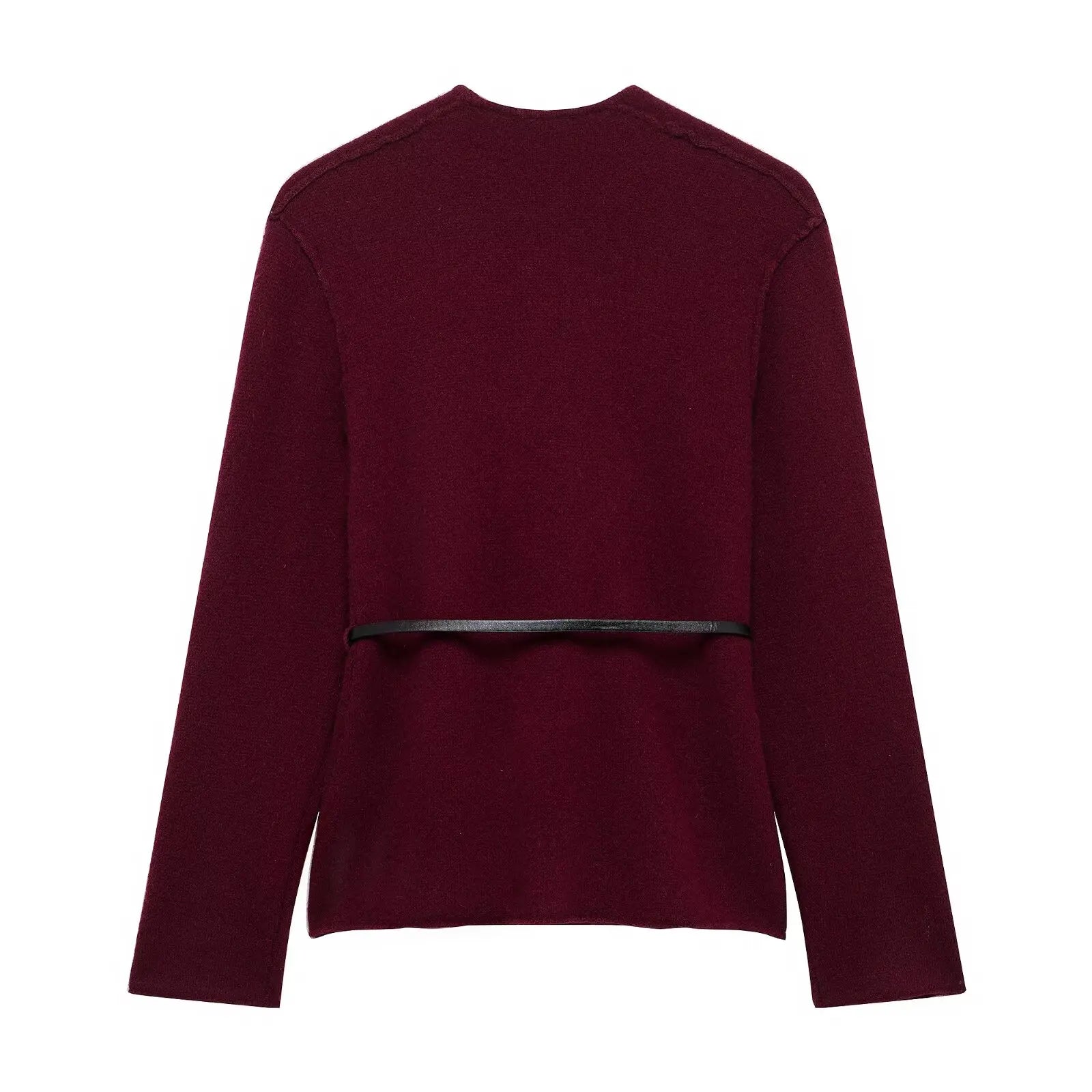 Belted Sweater V Neck Long Sleeve
