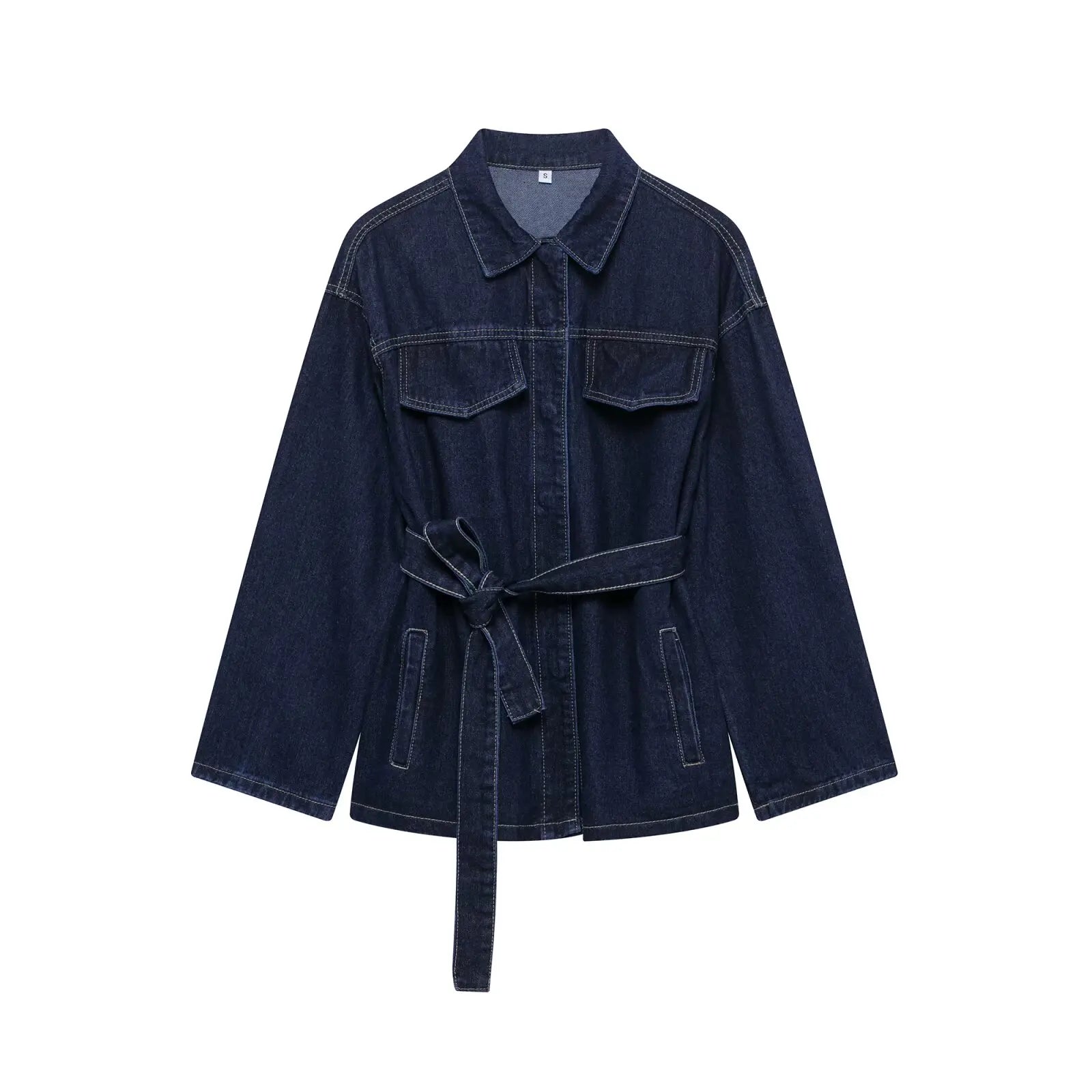 Waistband Lapel Denim Coat Vintage Single Breasted