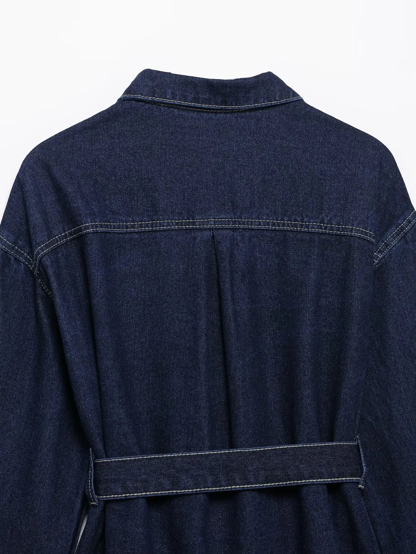 Waistband Lapel Denim Coat Vintage Single Breasted